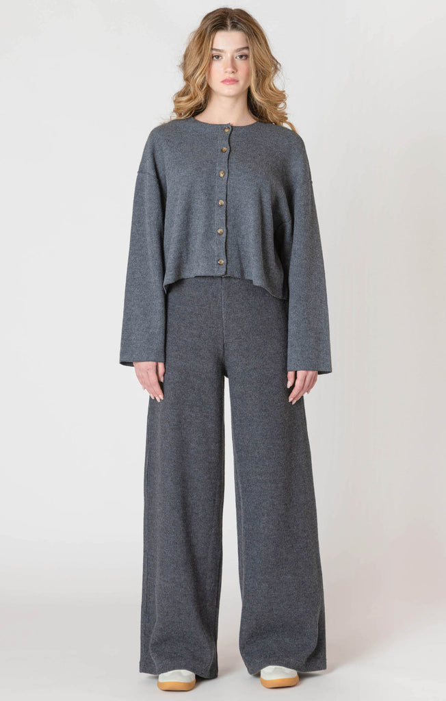 Dex Room 34 Wide Leg Ribbed Pants In Charcoal Heather-The Trendy Walrus