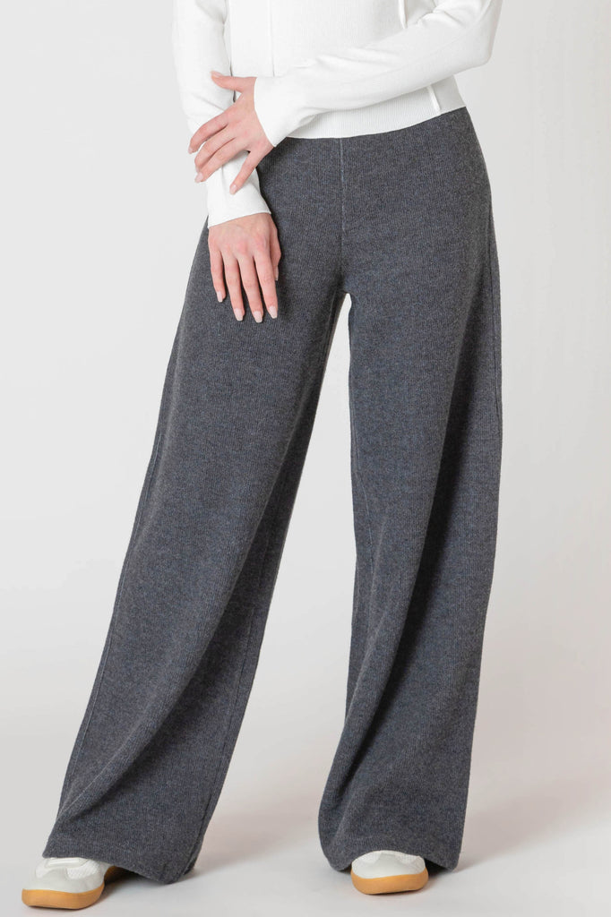 Dex Room 34 Wide Leg Ribbed Pants In Charcoal Heather-The Trendy Walrus