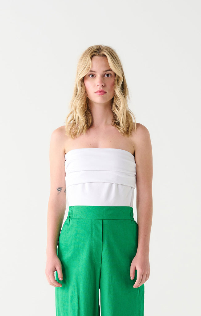 Dex Ruched Bandeau Top In White-The Trendy Walrus