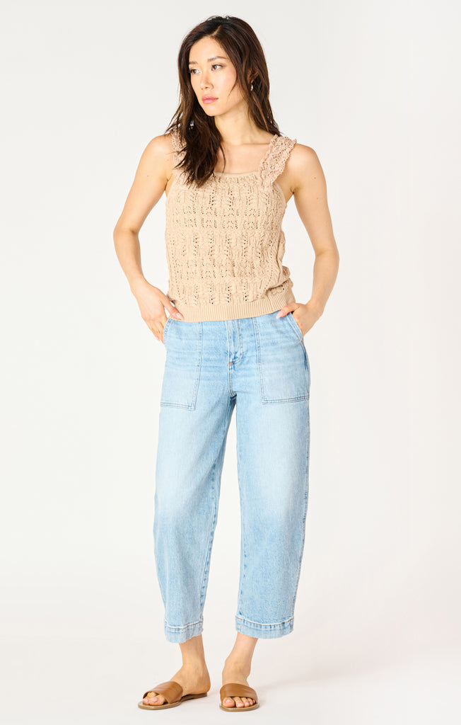 Dex Ruffled Trim Tank In Deep Taupe-The Trendy Walrus