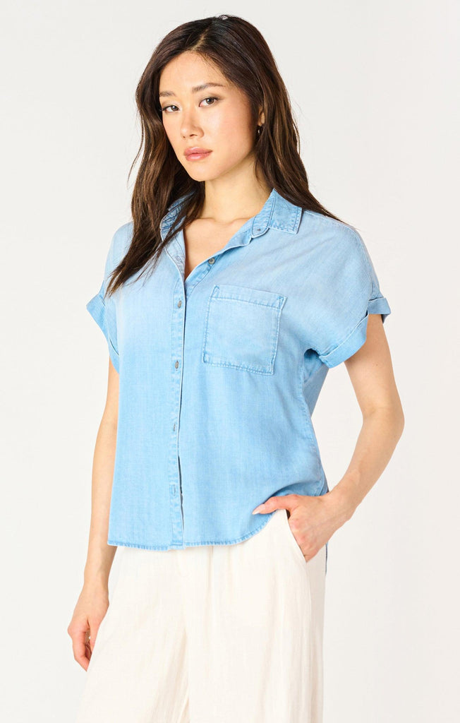 Dex SS Button Down Blouse In Blue-The Trendy Walrus