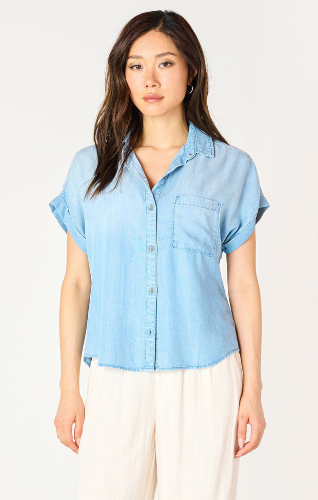 Dex SS Button Down Blouse In Blue-The Trendy Walrus