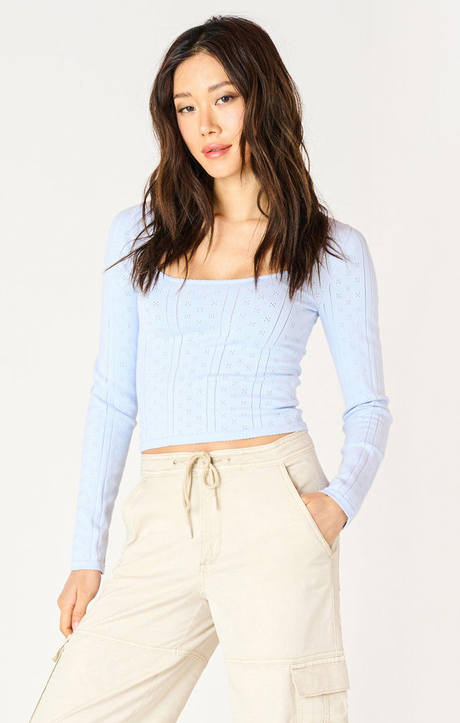 Dex Scoop neck Pointelle Sweater In Sky Blue-The Trendy Walrus