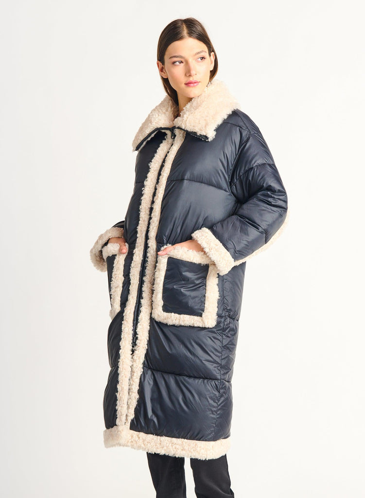 Dex Sherpa Detail Puffer Coat In Black-The Trendy Walrus