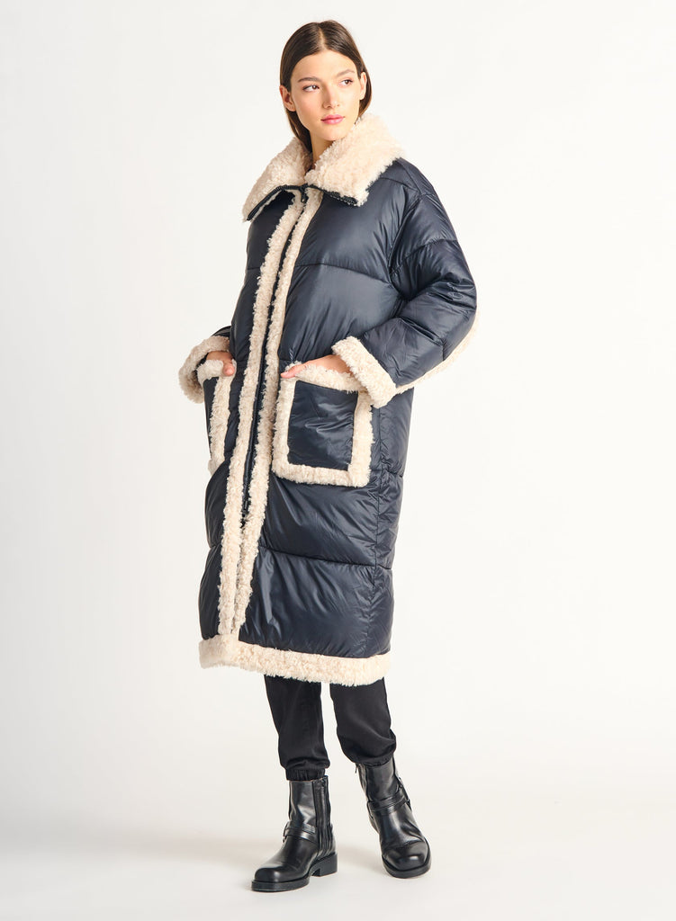 Dex Sherpa Detail Puffer Coat In Black-The Trendy Walrus