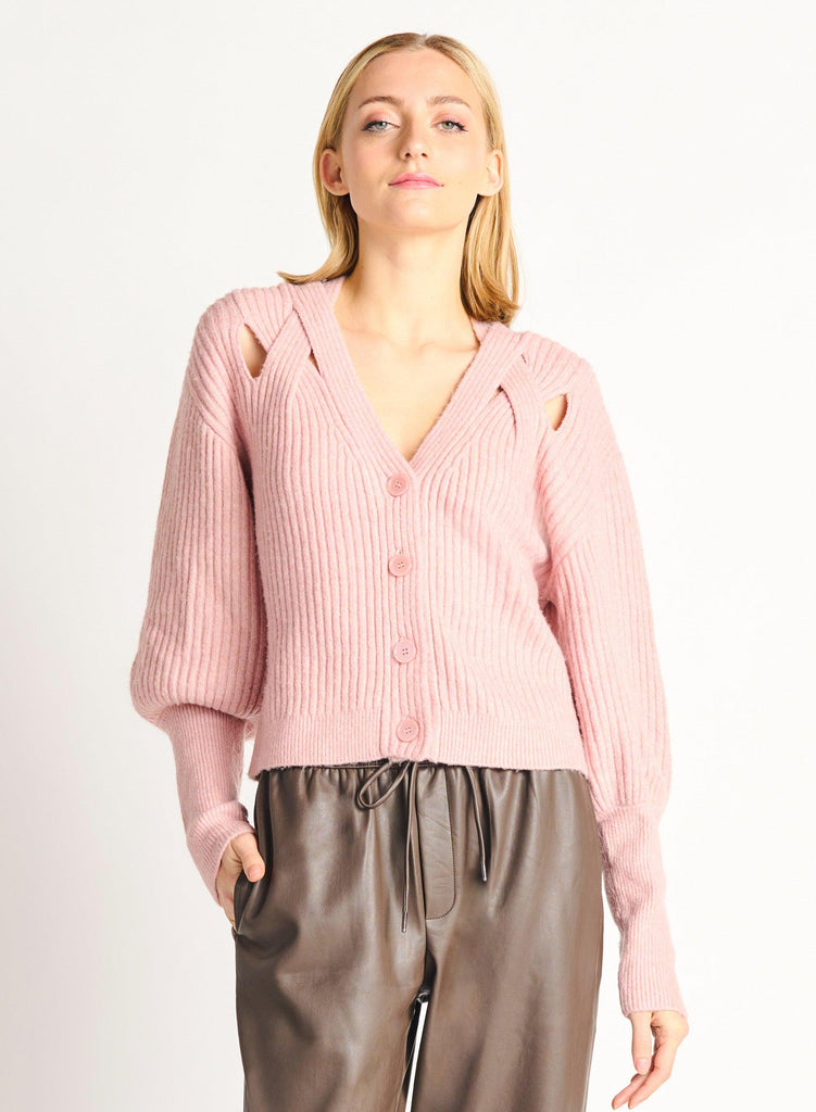 Dex Shoulder Cutout Cardigan In Pastel Pink-The Trendy Walrus