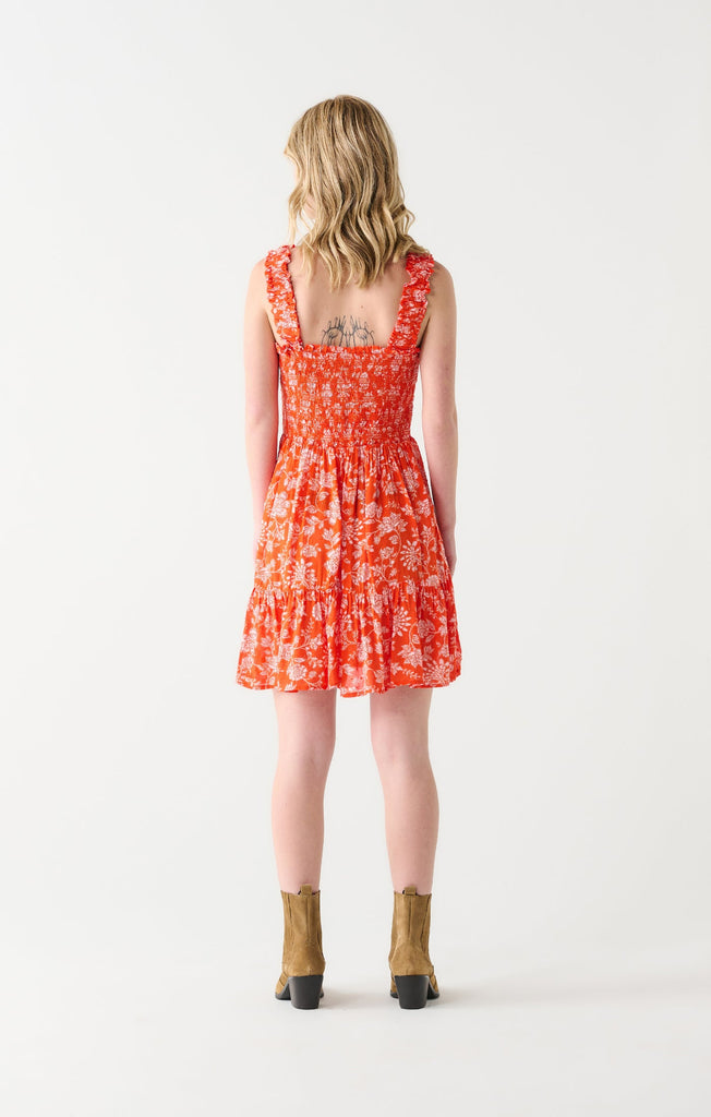 Dex Smocked Bodice Mini Dress In Orange Cream Vine Floral-The Trendy Walrus