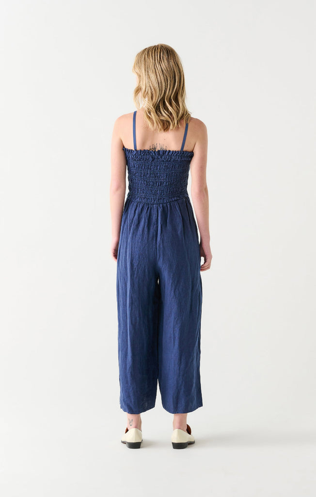 Dex Smocked Strapless Jumpsuit In Navy-The Trendy Walrus