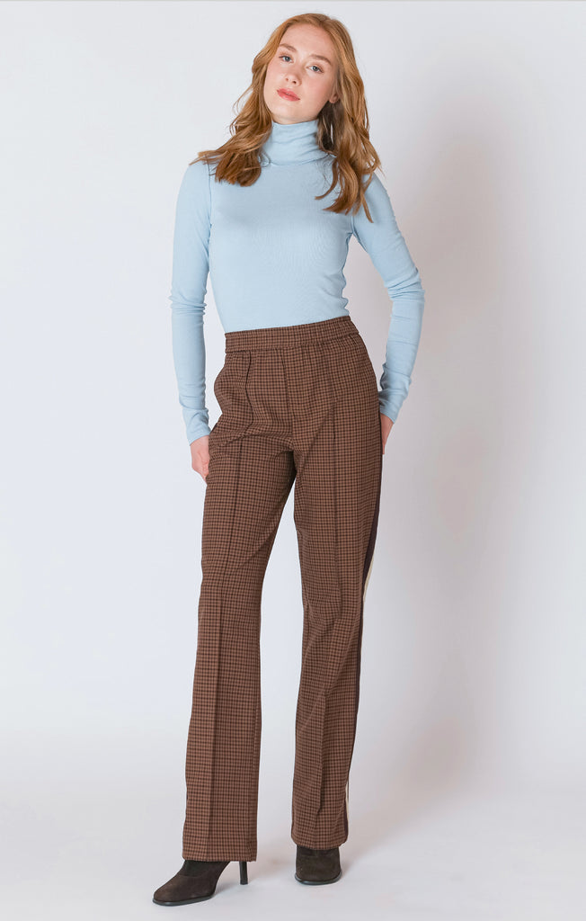 Dex Straight Leg Pant In Brown Check-The Trendy Walrus
