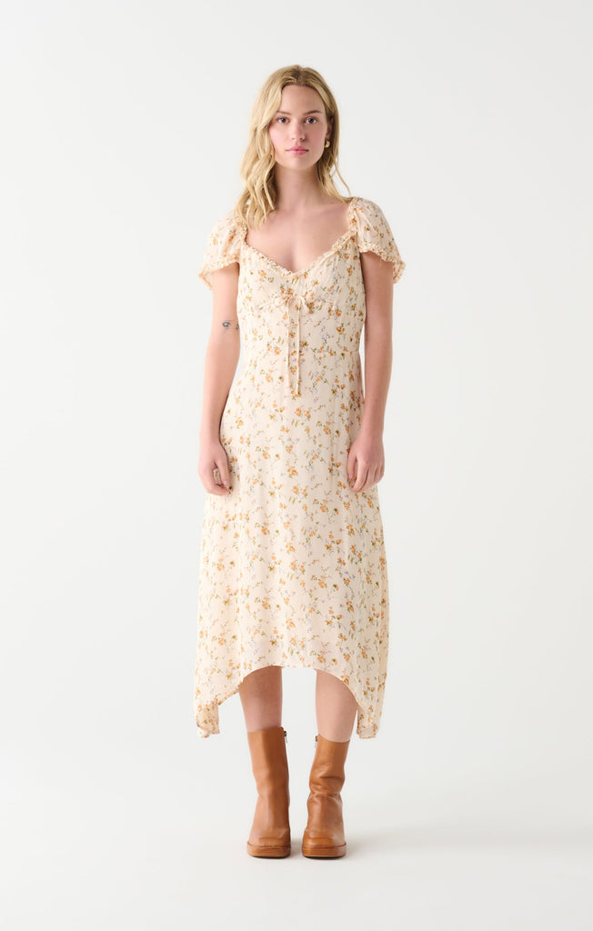 Dex Sweatheart Midi Dress In Marigold Floral Combo-The Trendy Walrus