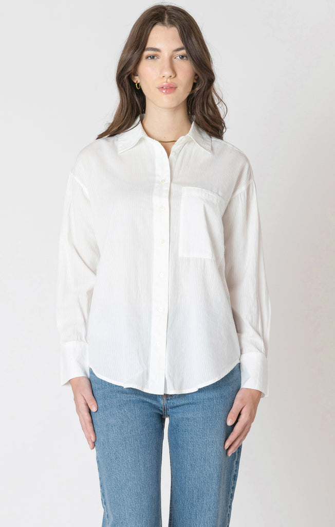 Dex Textured Button Front Shirt In White Stripe-The Trendy Walrus