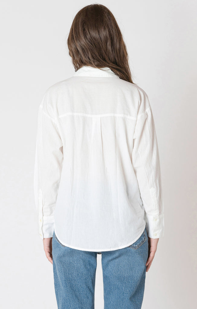 Dex Textured Button Front Shirt In White Stripe-The Trendy Walrus