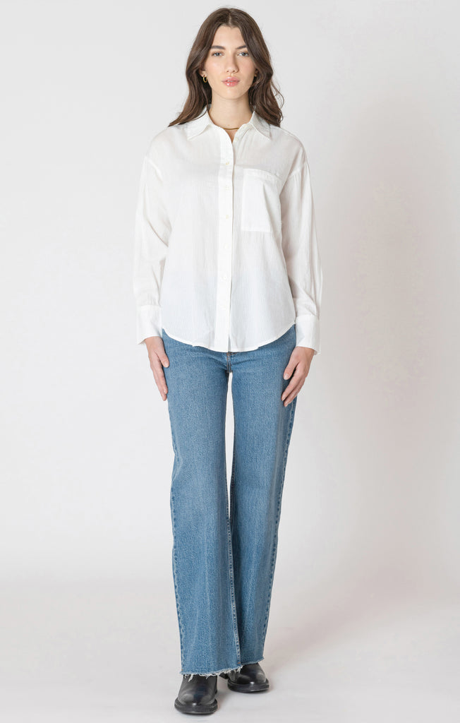 Dex Textured Button Front Shirt In White Stripe-The Trendy Walrus