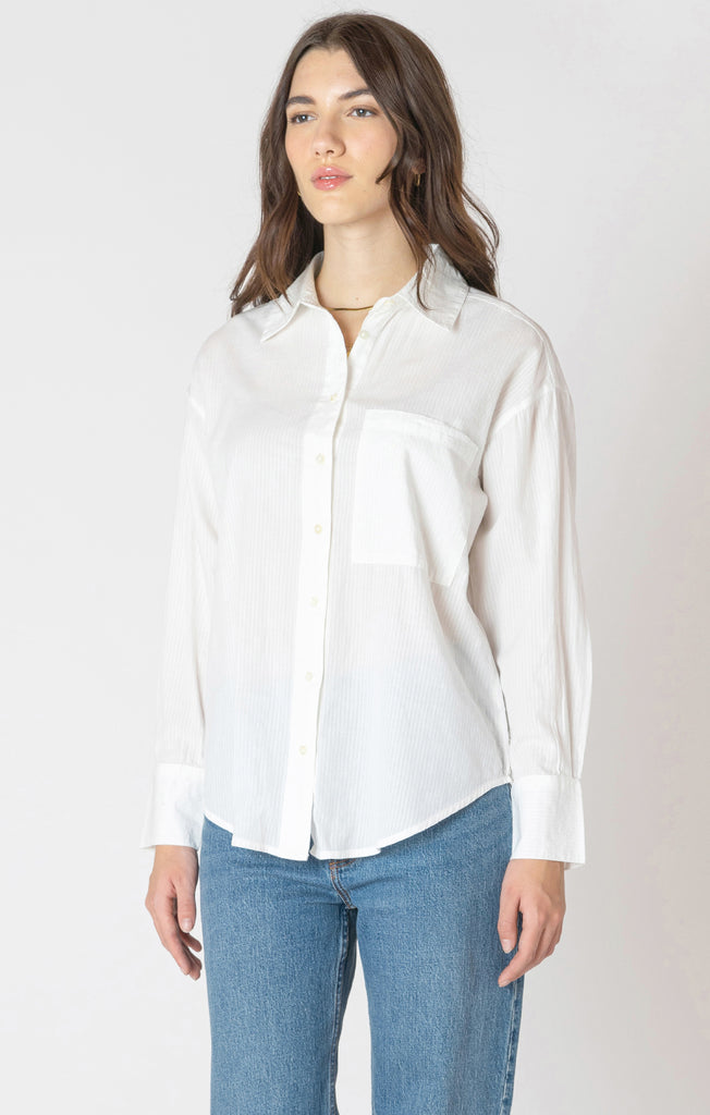 Dex Textured Button Front Shirt In White Stripe-The Trendy Walrus