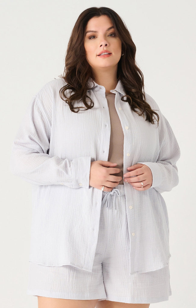 Dex Textured Button Up Blouse In Cloudy Blue-The Trendy Walrus