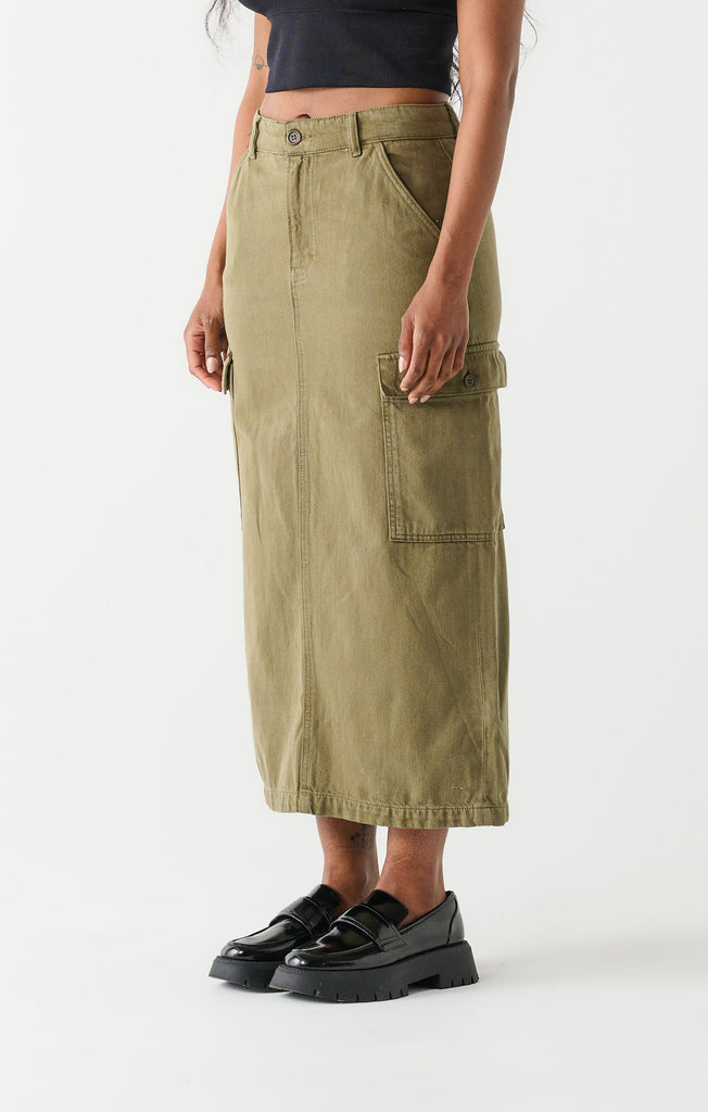 Dex Utility Maxi Skirt In Khaki Wash-The Trendy Walrus