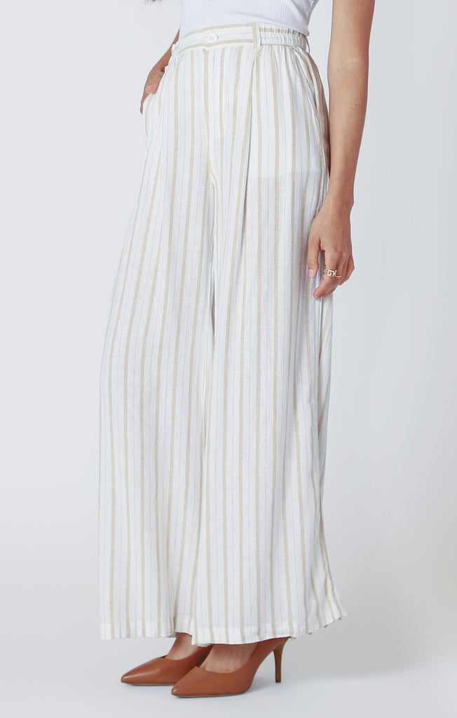 Dex Wide Leg Trousers In Neutral Stripe-The Trendy Walrus