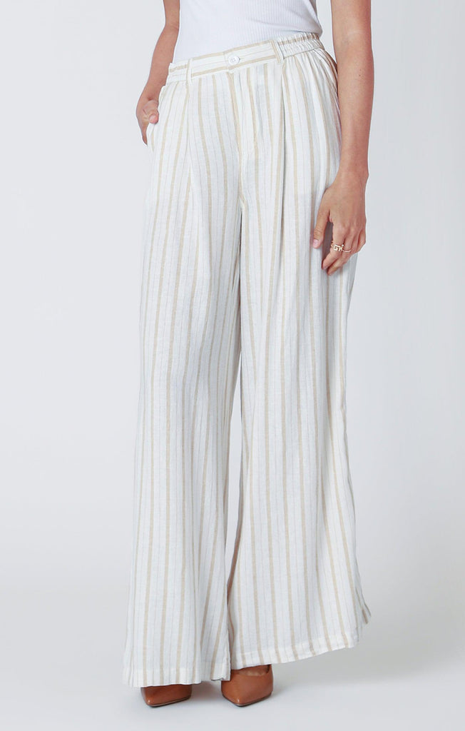 Dex Wide Leg Trousers In Neutral Stripe-The Trendy Walrus