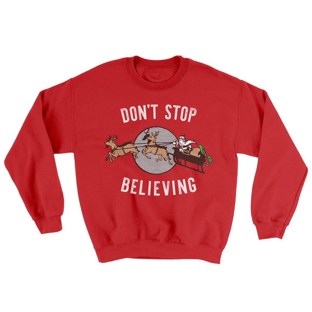 Don't Stop Believing Christmas Crewneck In Red-The Trendy Walrus