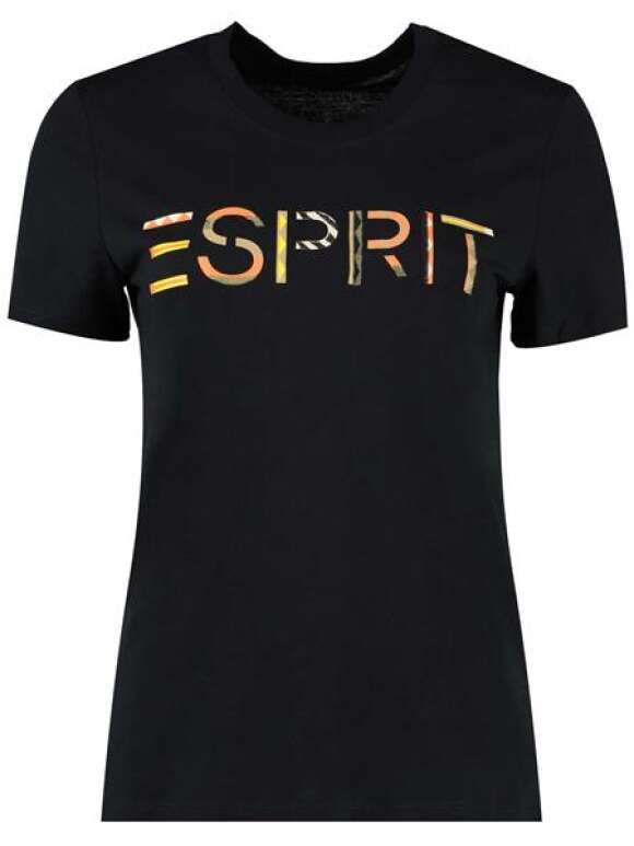 Esprit Embroidered Logo Graphic Tee in Black-The Trendy Walrus