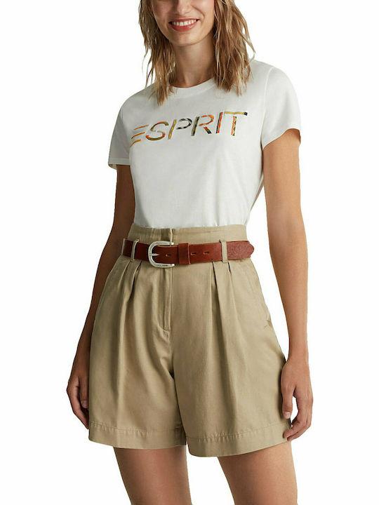 Esprit Embroidered Logo Graphic Tee in White-The Trendy Walrus