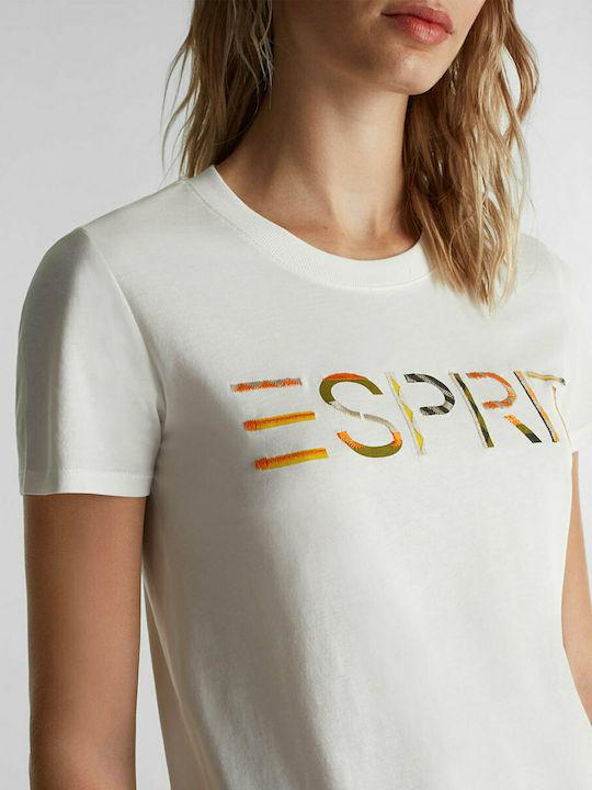 Esprit Embroidered Logo Graphic Tee in White-The Trendy Walrus