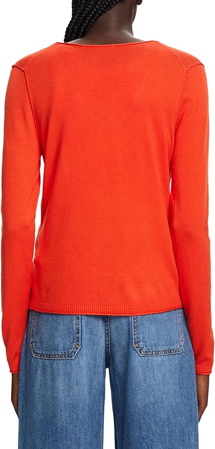 Esprit Fine Viscose V-Neck Soft Sweater In Bright Orange-The Trendy Walrus