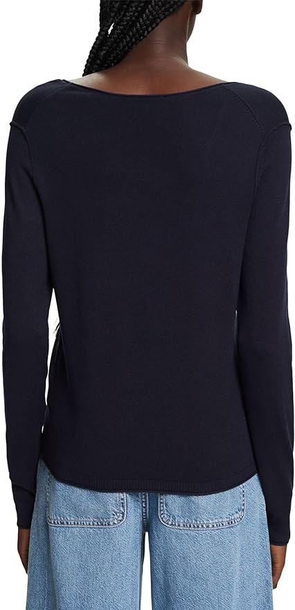 Esprit Fine Viscose V-Neck Soft Sweater In Navy-The Trendy Walrus