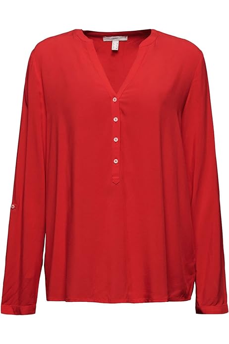 Esprit LS Viscose Turn Up Blouse In Red-The Trendy Walrus