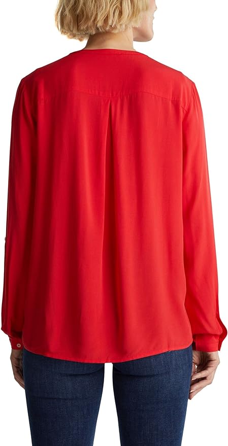Esprit LS Viscose Turn Up Blouse In Red-The Trendy Walrus