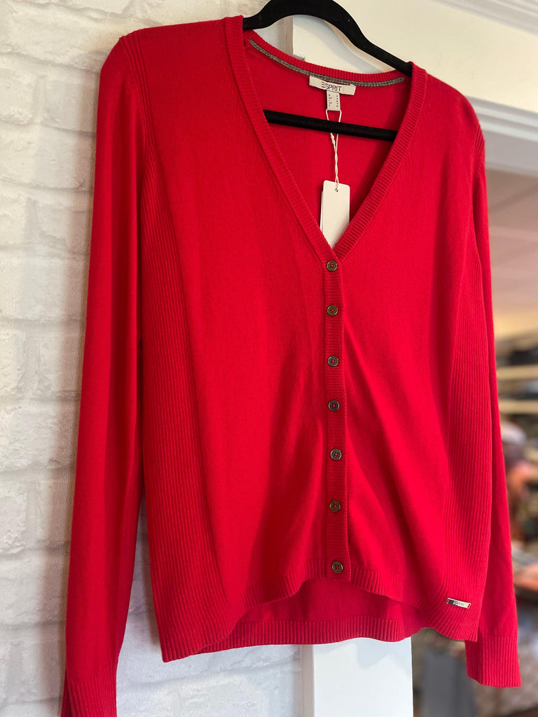 Esprit Light V-Neck Cardigan Sweater in Red-The Trendy Walrus