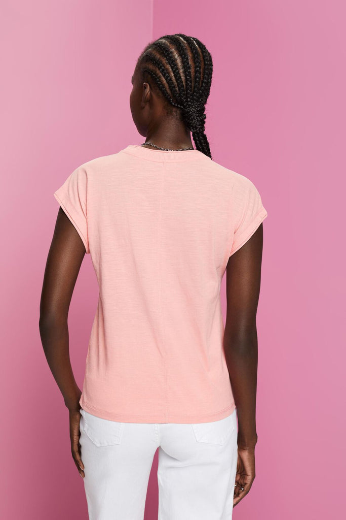 Esprit Modal Slub Flower SS T-shirt In Pink-The Trendy Walrus