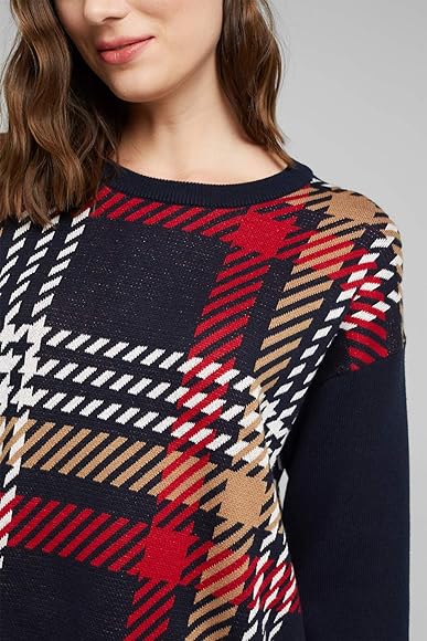 Esprit Organic Cotton Tartan Sweater in Navy-The Trendy Walrus
