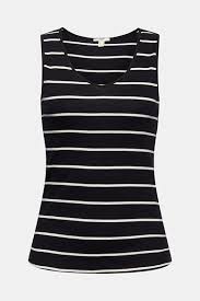 Esprit Organic Cotton V-Neck Basic Stripe Tank in Black-The Trendy Walrus