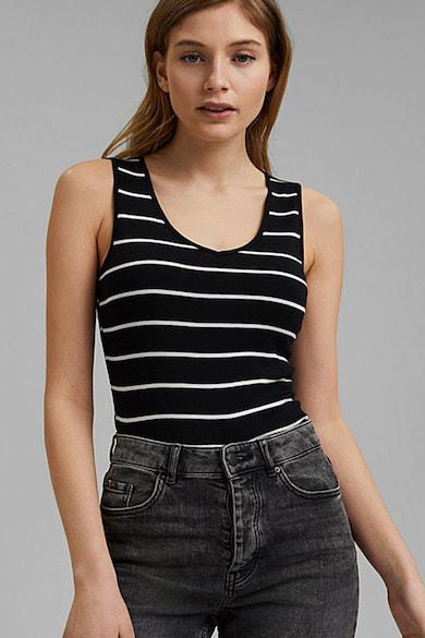 Esprit Organic Cotton V-Neck Basic Stripe Tank in Black-The Trendy Walrus