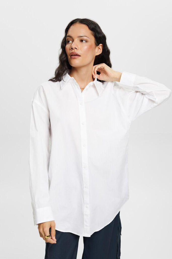Esprit Poplin Shirt In White-The Trendy Walrus