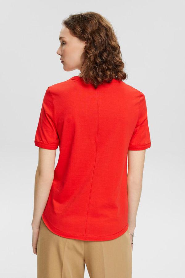 Esprit Short Sleeve Heart Print Crew Neck Tee In Red-The Trendy Walrus