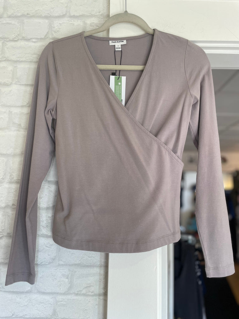 Frank & Oak Cotton Wrap Top in Grey-The Trendy Walrus