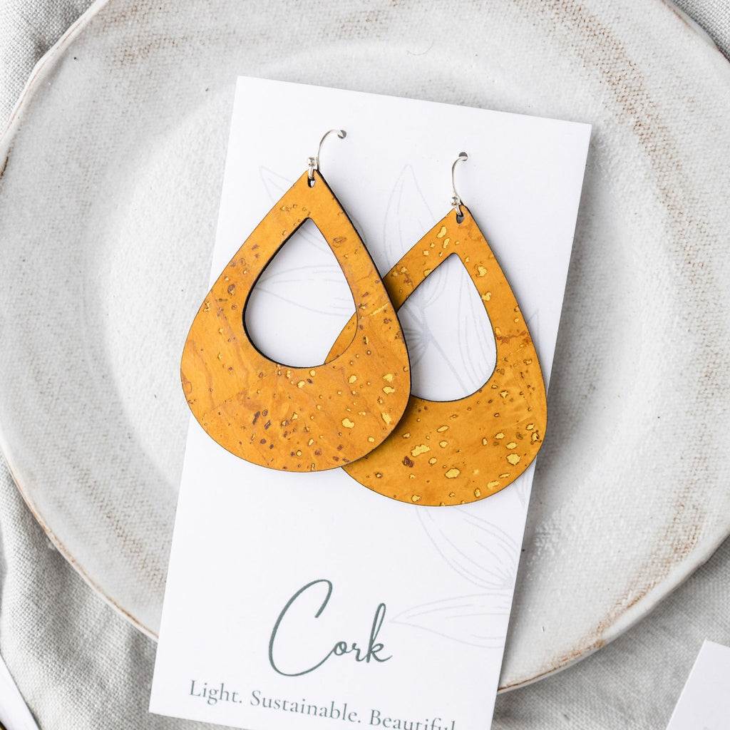Hello Lovely Cork Co - Ochre Yellow Cork Large Tear Drop Earings-The Trendy Walrus