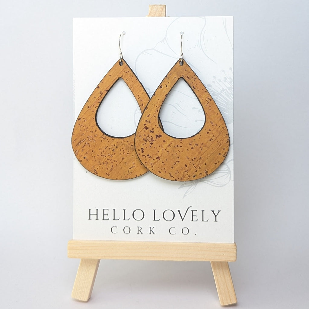 Hello Lovely Cork Co - Ochre Yellow Cork Large Tear Drop Earings-The Trendy Walrus