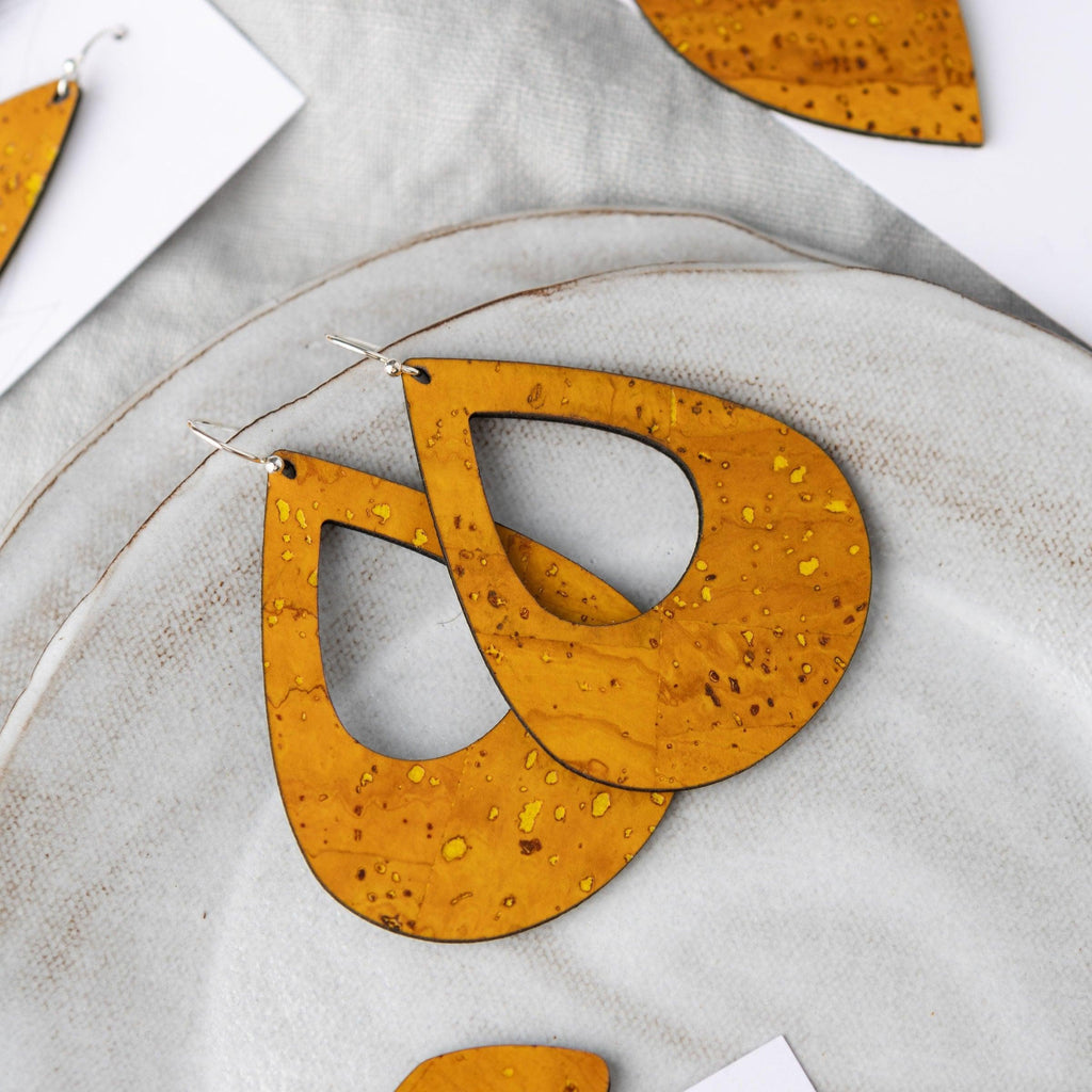 Hello Lovely Cork Co - Ochre Yellow Cork Large Tear Drop Earings-The Trendy Walrus