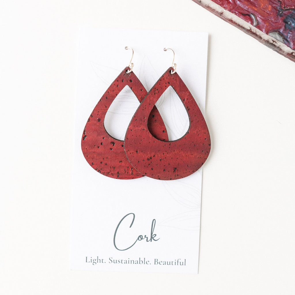 Hello Lovely Cork Co - Wine Red Cork Large Teardrop Earrings-The Trendy Walrus