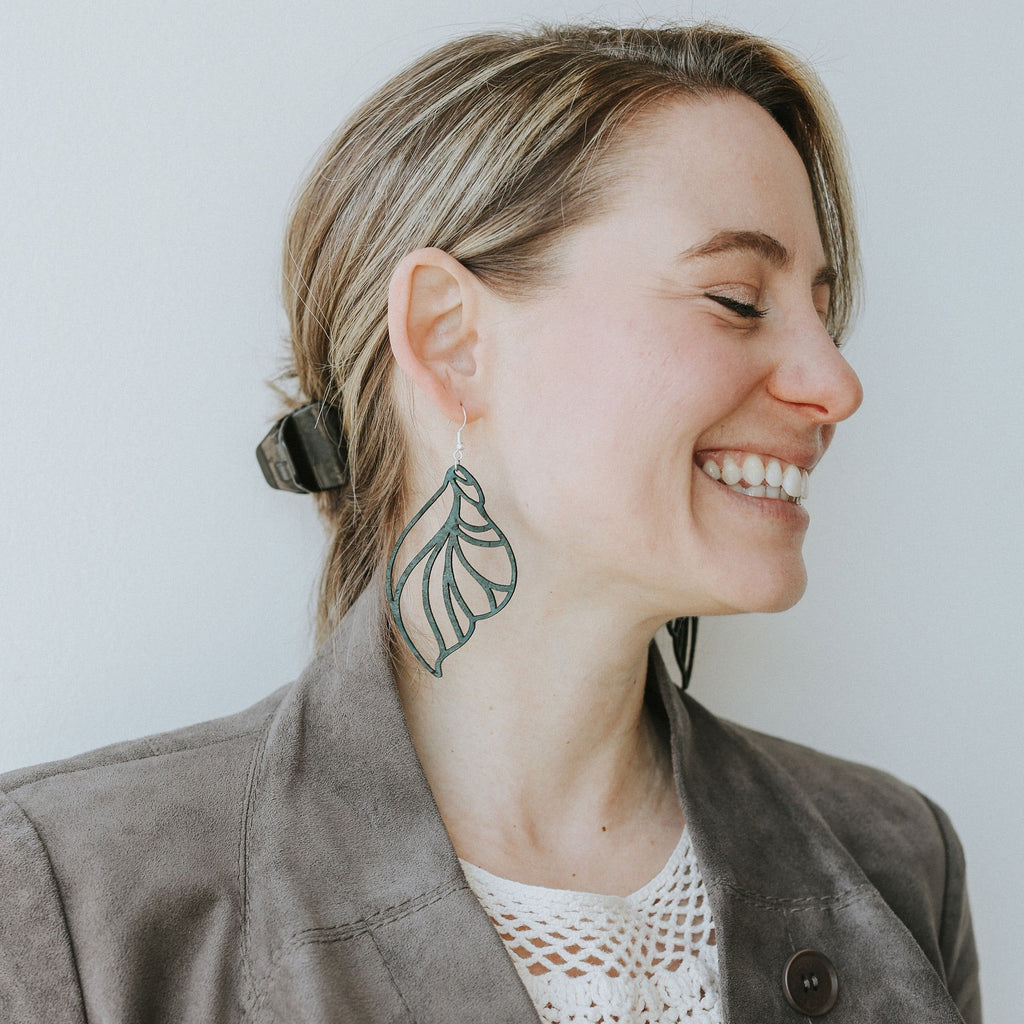 Hello Lovely Cork Co. - Deep Teal Cork Earrings - Large Fairy Wing Feya-The Trendy Walrus