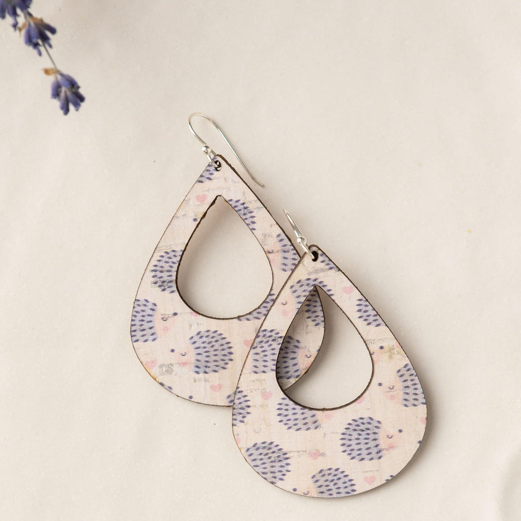 Hello Lovely Cork Co. - Hedgehog and Heart Cork Earrings - Large Teardrop-The Trendy Walrus