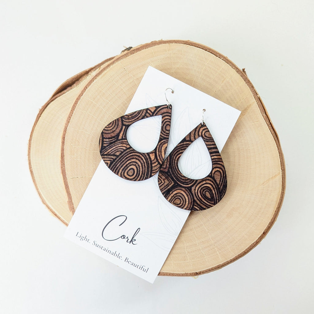 Hello Lovely Cork Co. - Natural with Wood Grain Cork Earrings - Large Teardrop-The Trendy Walrus