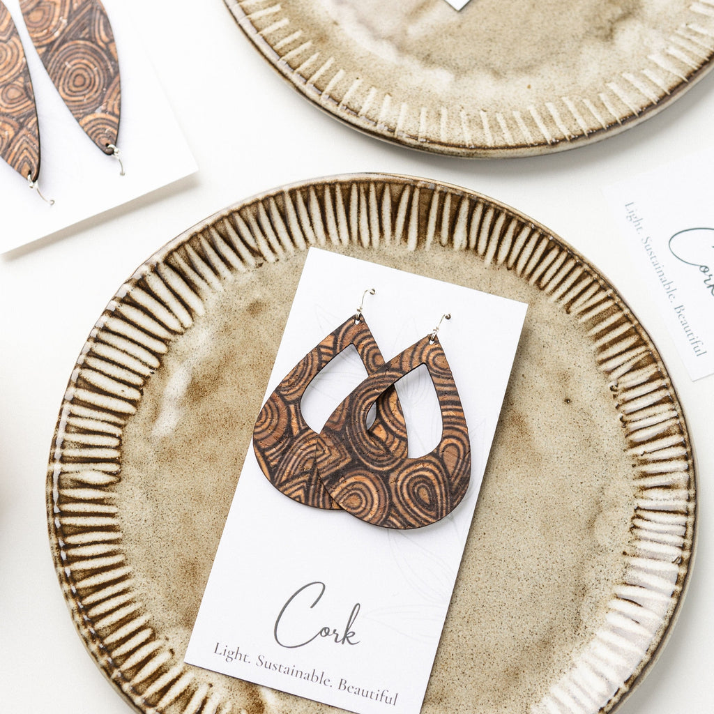 Hello Lovely Cork Co. - Natural with Wood Grain Cork Earrings - Large Teardrop-The Trendy Walrus