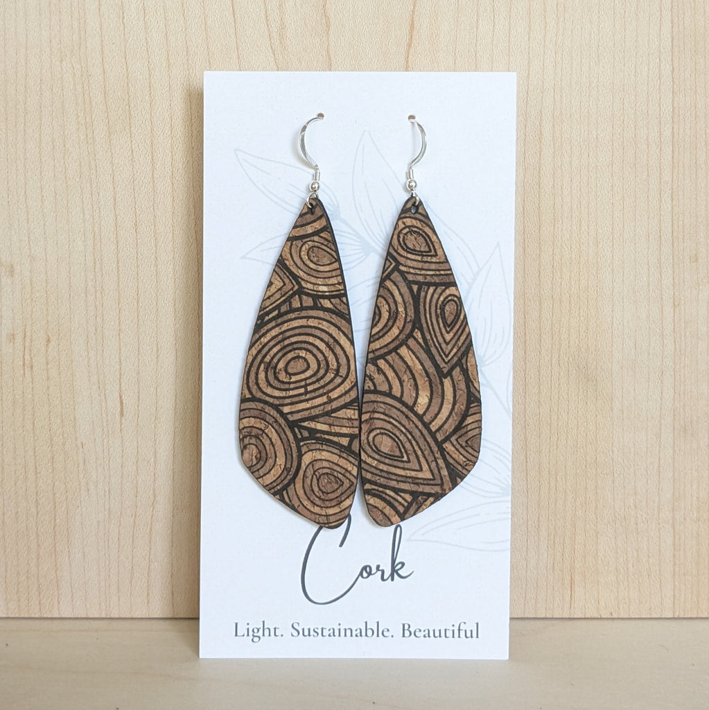 Hello Lovely Cork Co. - Natural with Wood Grain Cork Earrings - Large Wing-The Trendy Walrus