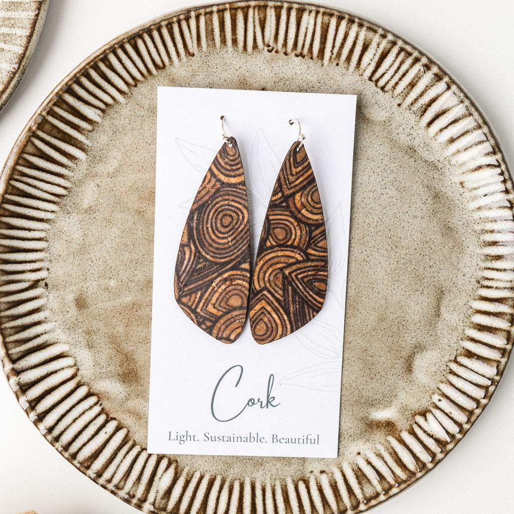 Hello Lovely Cork Co. - Natural with Wood Grain Cork Earrings - Large Wing-The Trendy Walrus