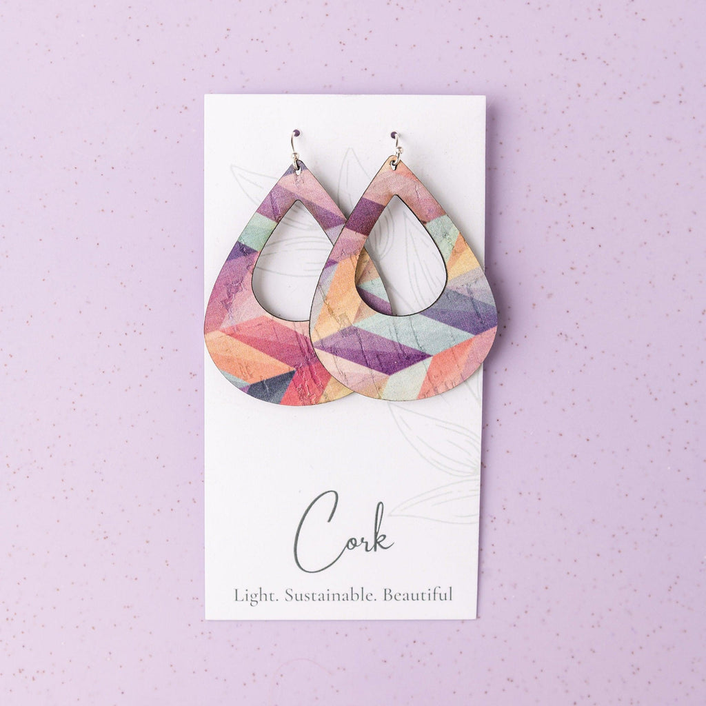 Hello Lovely Cork Co. - Pink Herringbone Cork Earrings - Large Teardrop-The Trendy Walrus