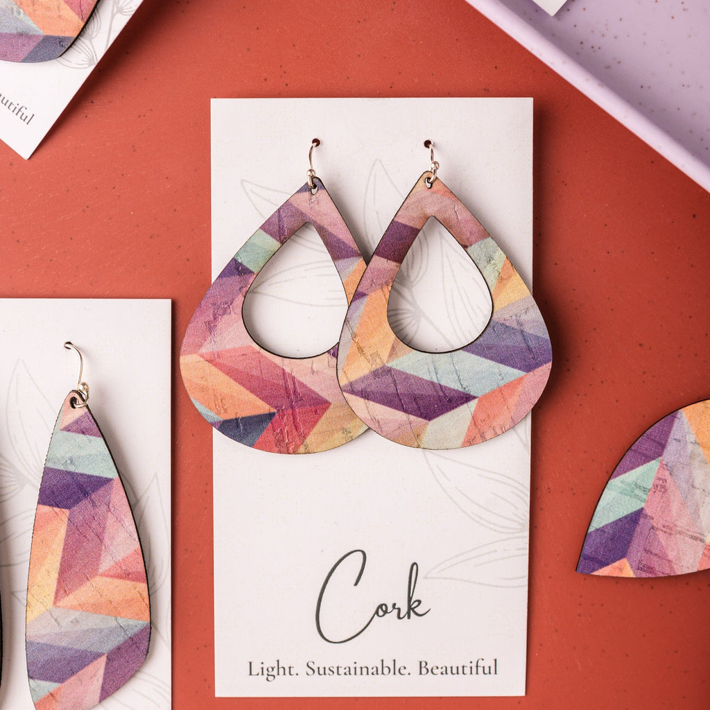 Hello Lovely Cork Co. - Pink Herringbone Cork Earrings - Large Teardrop-The Trendy Walrus